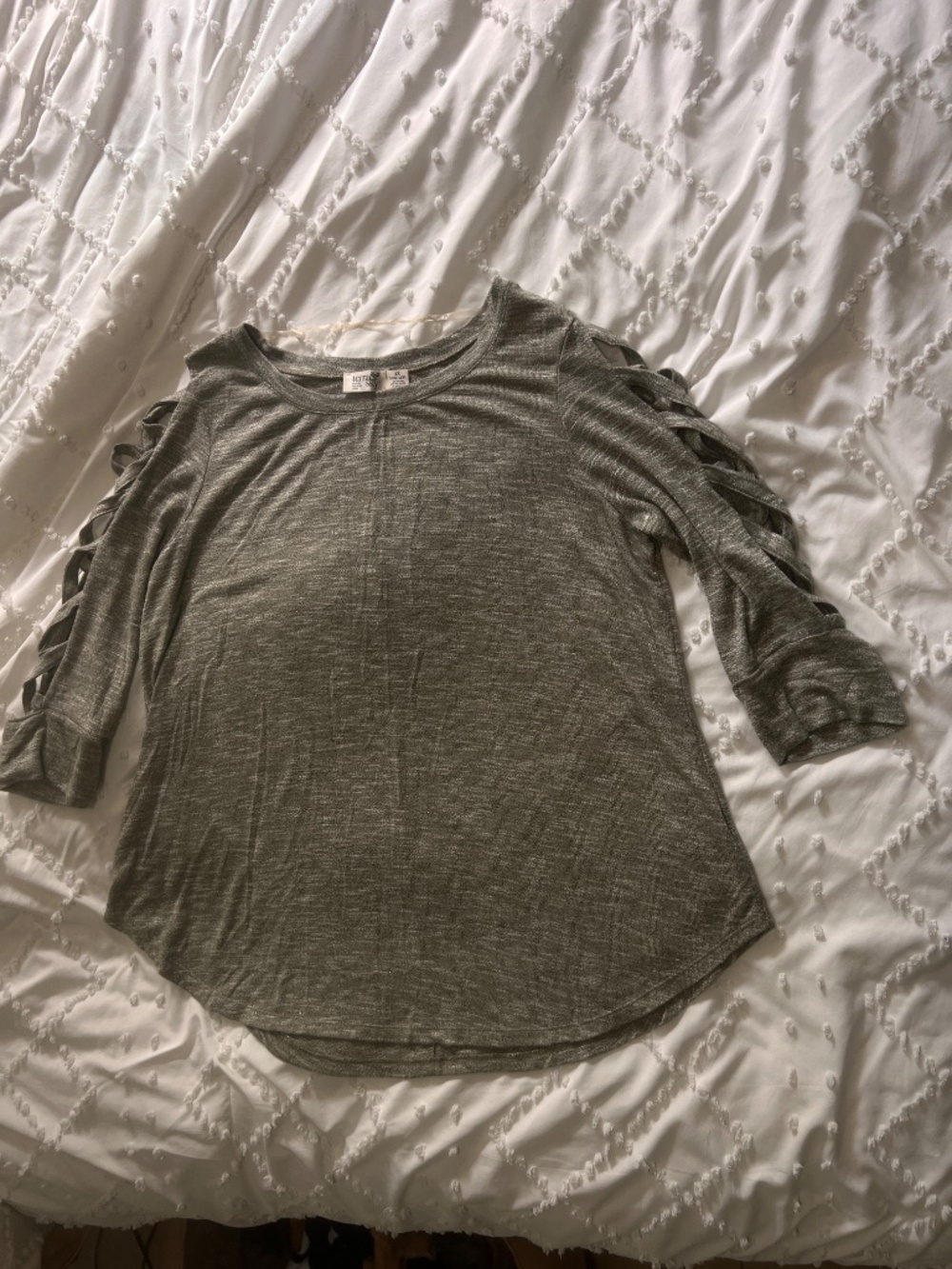 Terra and Sky Gray Ruffle Shoulder 3/4 Sleeve Top Size 1X
